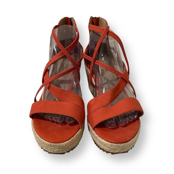 Eileen Fisher Wanda Espadrille Sandals Size 11 Wedge Strappy Leather Orange Tan - Picture 3 of 7